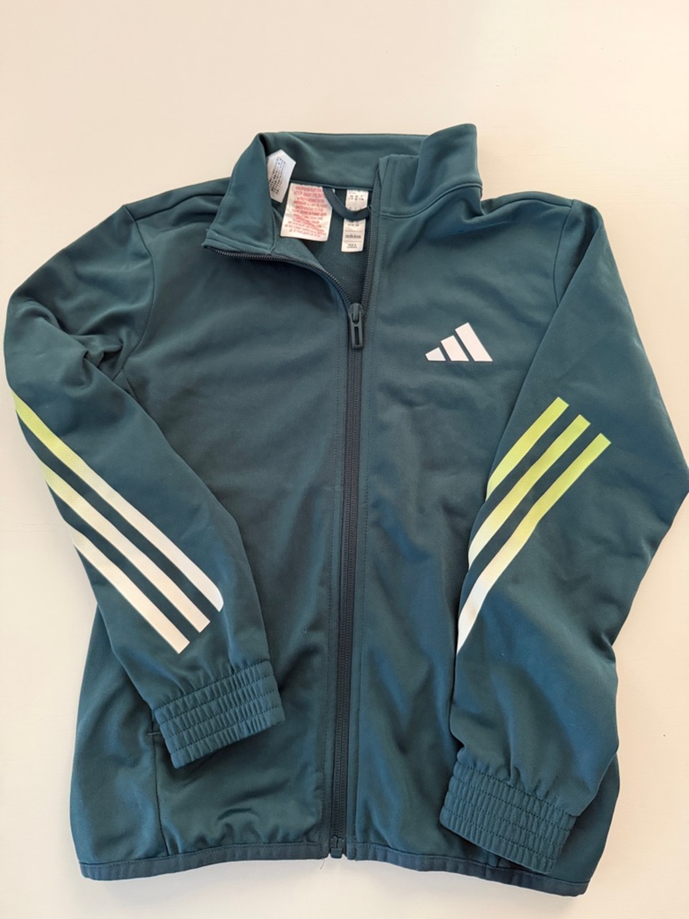 adidas Teal Green Zip-Front Track Jacket with White & Lime Stripes